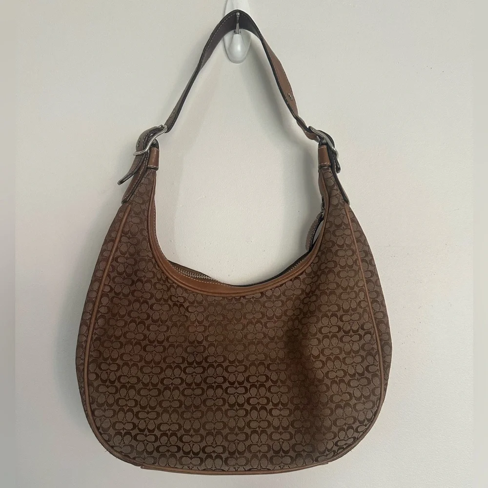 Vintage Y2K Coach Signature‎ Hobo Shoulder Bag Brown Tan 86farm.net
